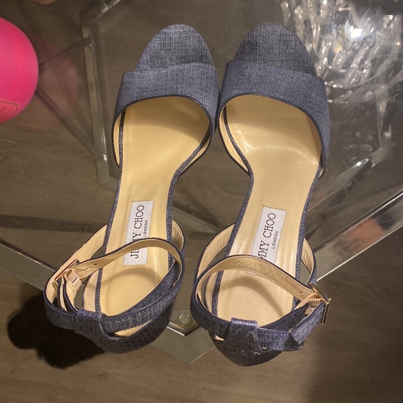 Jimmy Choo Kayden Leather Ankle-Wrap Sandal, Light Indigo/Navy ( Size 41 1/2 ) - Picture 6 of 7